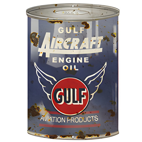 Gulf Aircraft Motor Oil Can Cutout Metal Sign - 7.25" x 10.5"