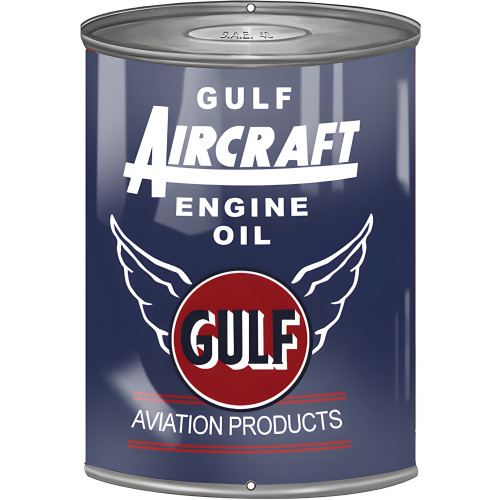 Gulf Aircraft Motor Oil Can Cutout Metal Sign - 7.25" x 10.5"