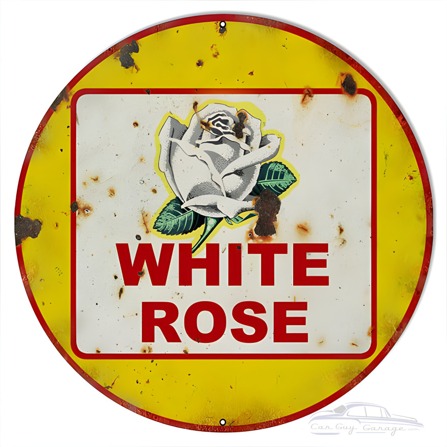 White Rose Motor Oil Metal Sign - 18" Round White Rose Motor Oil Metal Sign - 18" Round
