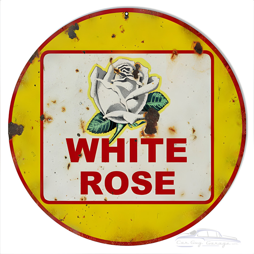 White Rose Motor Oil Metal Sign - 14" Round White Rose Motor Oil Metal Sign - 14" Round