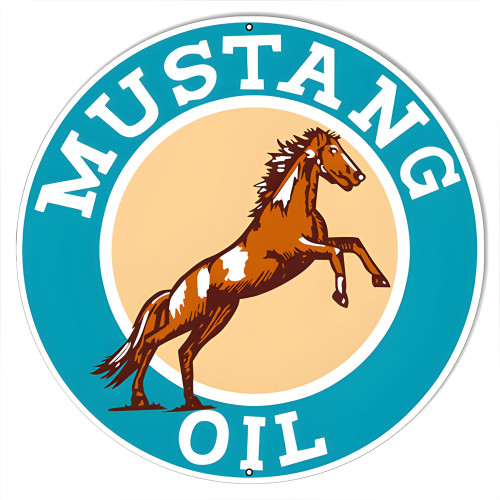 Mustang Oil Gas Station Metal Sign - 18" Round