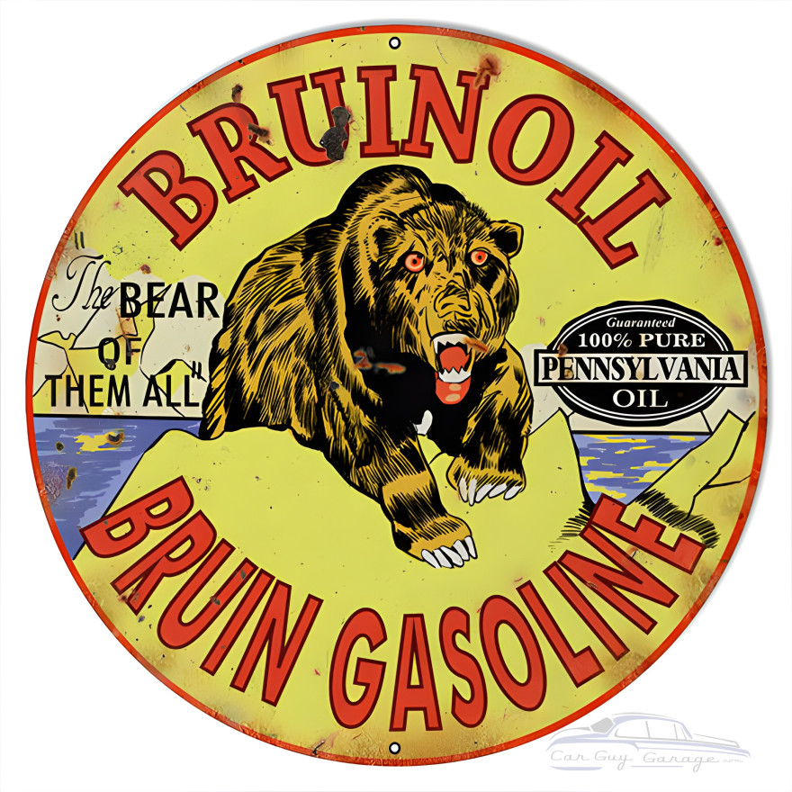 Bruin Oil And Gasoline Bear Motor Oil Metal Sign - 24" Round Bruin Oil And Gasoline Bear Motor Oil Metal Sign - 24" Round