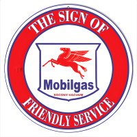 Mobil-gas The Sign of Friendly Service Metal Sign - 14" Round