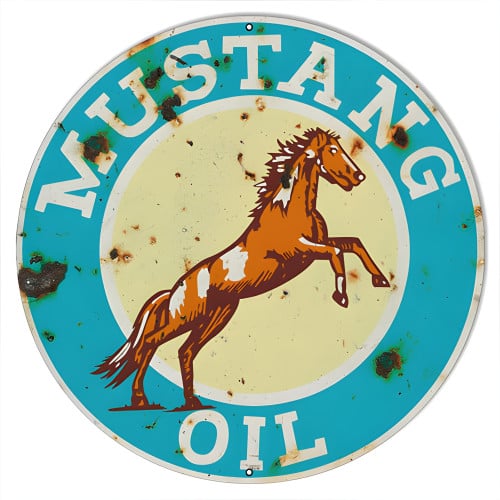 Mustang Oil Gas Station Metal Sign - 18" Round