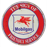Mobilgas The Sign Of Friendly Service Metal Sign - 14" Round