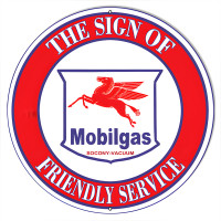 Mobil-gas The Sign of Friendly Service Metal Sign - 24" Round