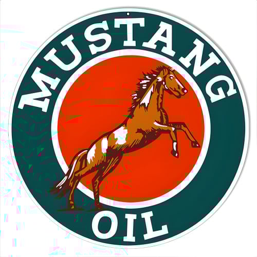 Green And Red Mustang Motor Oil Metal Sign - 14" Round