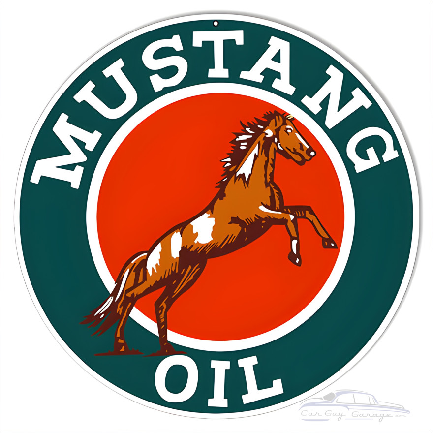 Green And Red Mustang Motor Oil Metal Sign - 14" Round Green And Red Mustang Motor Oil Metal Sign - 14" Round