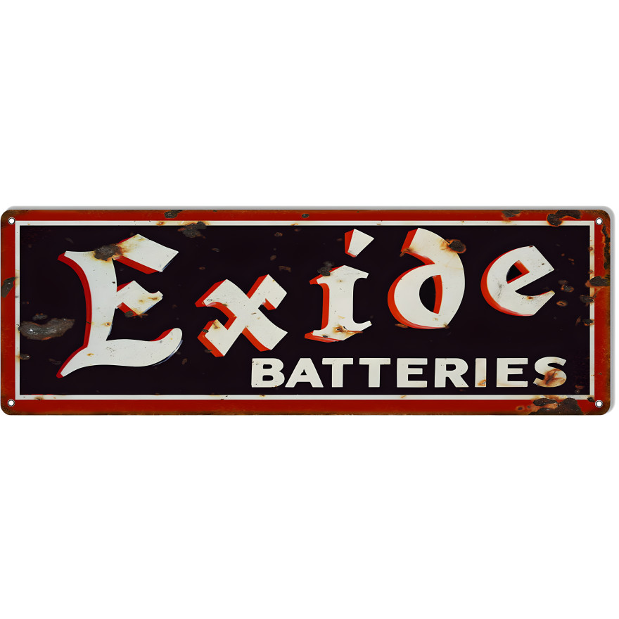 Exide Batteries Gas Station Metal Sign - 8" x 24" Exide Batteries Gas Station Metal Sign - 8" x 24"