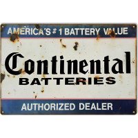 Continental Batteries Dealer Gas Station Metal Sign - 12" x 18"