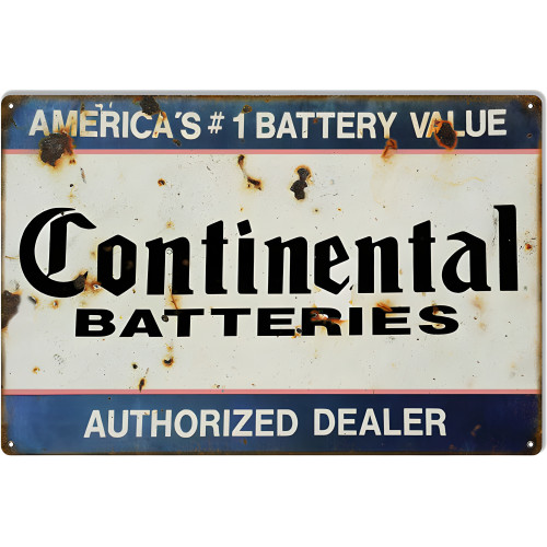 Continental Batteries Dealer Gas Station Metal Sign - 12" x 18"