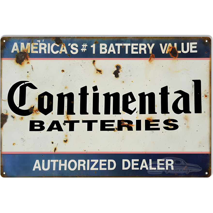 Continental Batteries Dealer Gas Station Metal Sign - 12" x 18" Continental Batteries Dealer Gas Station Metal Sign - 12" x 18"