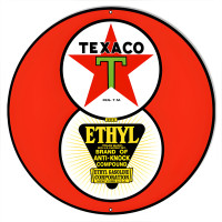 Extra Large Red Ethyl Texaco Motor Oil Metal Sign - 24" Round