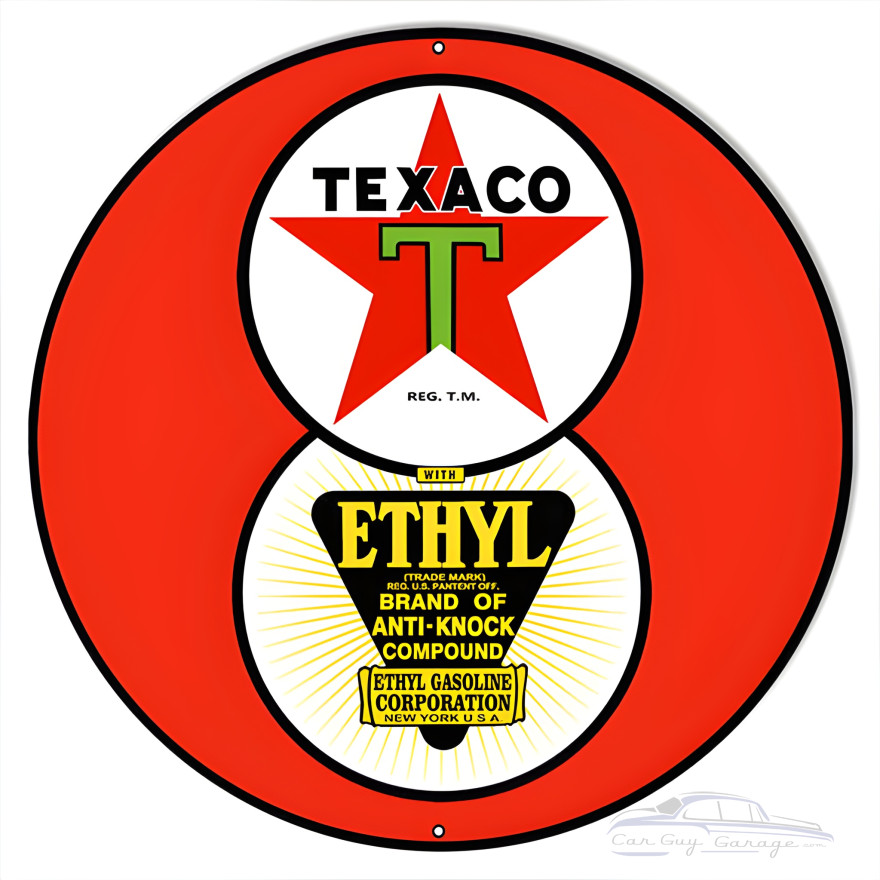 Extra Large Red Ethyl Texaco Motor Oil Metal Sign - 24" Round Extra Large Red Ethyl Texaco Motor Oil Metal Sign - 24" Round