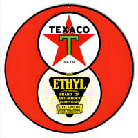 Red Ethyl Texaco Motor Oil Metal Sign - 14" Round