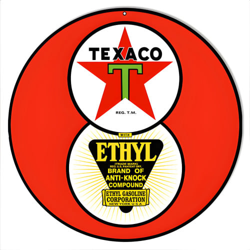 Red Ethyl Texaco Motor Oil Metal Sign - 14" Round