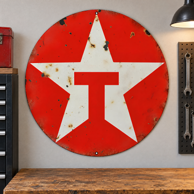 Extra Large Red Texaco Motor Oil Metal Sign - 24" Round