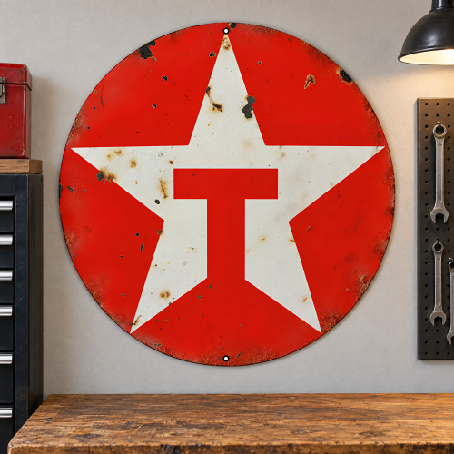 Extra Large Red Texaco Motor Oil Metal Sign - 24" Round
