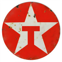 Large Red Texaco Motor Oil Metal Sign - 18" Round