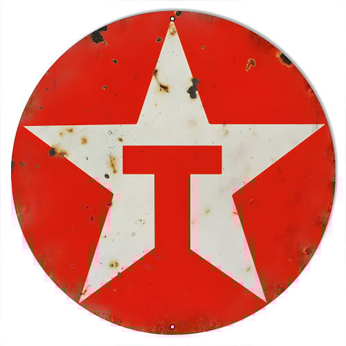 Large Red Texaco Motor Oil Metal Sign - 18" Round