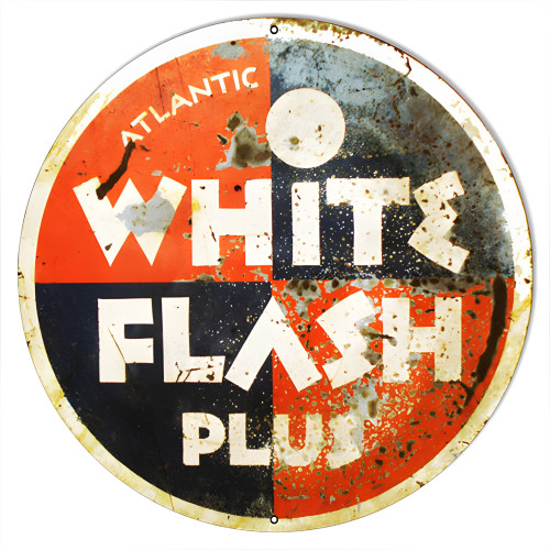 White Flash Plus Motor Oil Metal Sign - 18" Round
