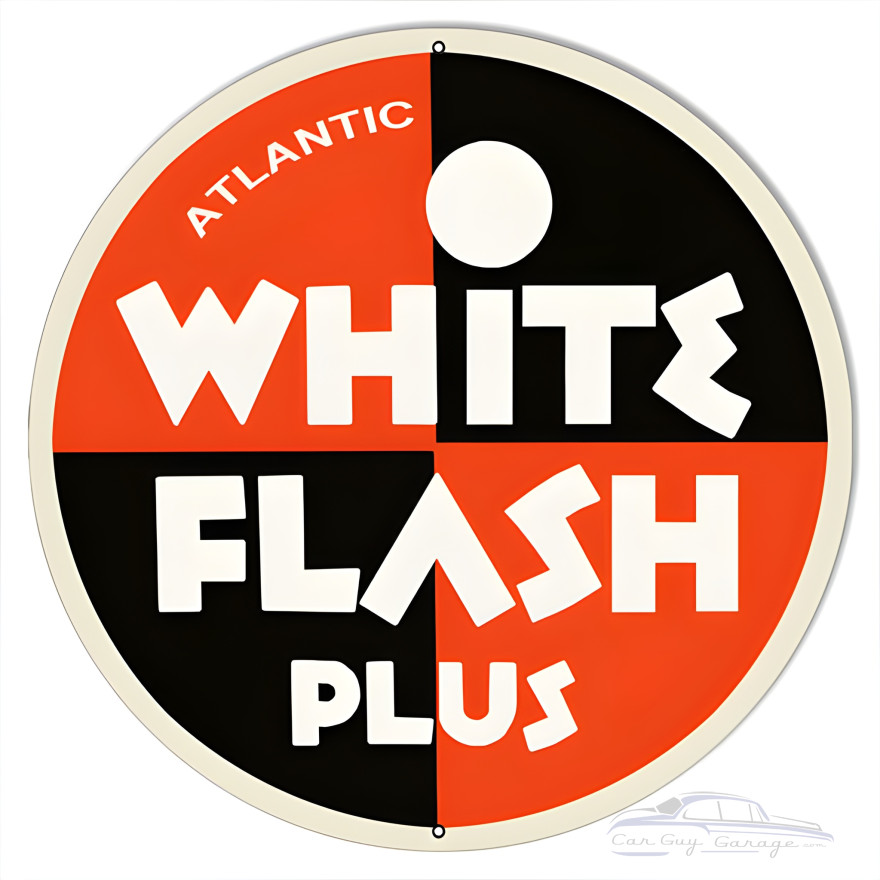 White Flash Plus Motor Oil Metal Sign - 24" Round White Flash Plus Motor Oil Metal Sign - 24" Round