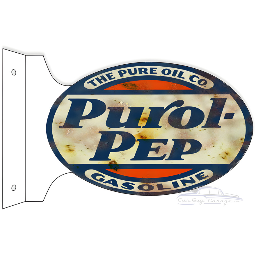 The Pure Oil Co. Purol-Pep Gasoline Flange Oval Metal Sign - 12" x 18" The Pure Oil Co. Purol-Pep Gasoline Flange Oval Metal Sign - 12" x 18"