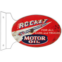 Rocket Motor Oil Double Sided Flange Metal Sign - 12" x 18"