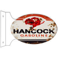 Hancock Gasoline Double Sided Flange Metal Sign - 12" x 18"