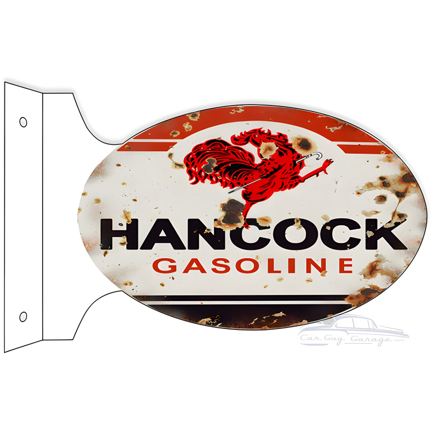 Hancock Gasoline Double Sided Flange Metal Sign - 12" x 18" Hancock Gasoline Double Sided Flange Metal Sign - 12" x 18"