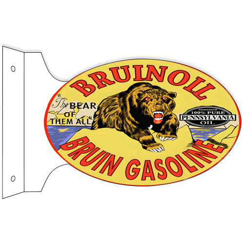 Bruin Oil Bruin Gasoline Double Sided Flange Metal Sign - 12" x 18"