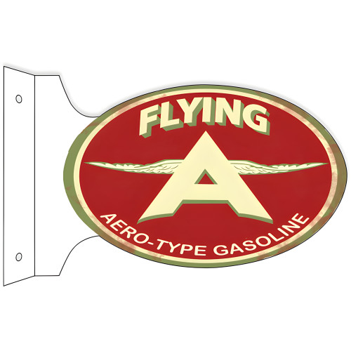 Flying A Aero-Type Gasoline Double Sided Flange Metal Sign - 12" x 18"