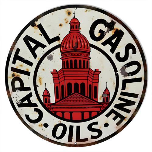 Capital Gasoline Oils Motor Oil Metal Sign - 18" Round