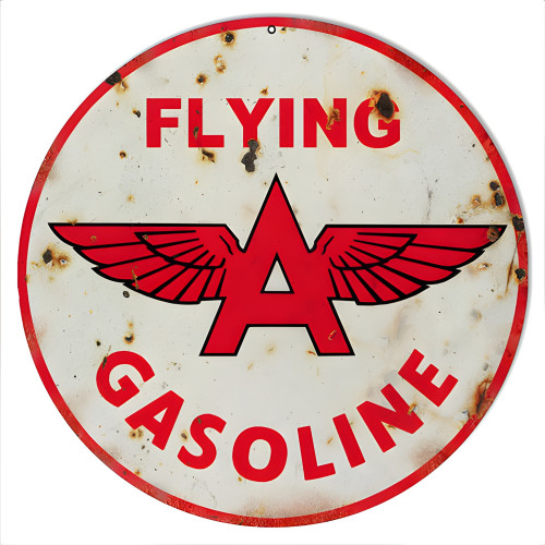 Flying A Gasoline Motor Oil Metal Sign - 14" Round