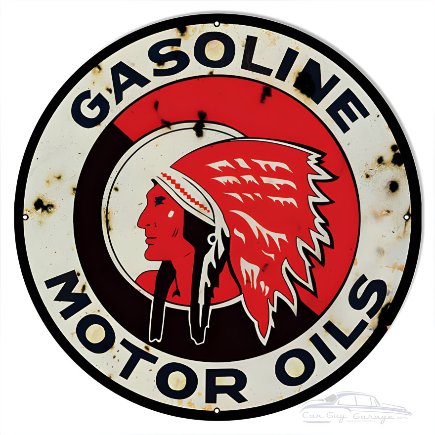 Indian Gasoline Motor Oils Metal Sign - 30" Round Indian Gasoline Motor Oils Metal Sign - 30" Round