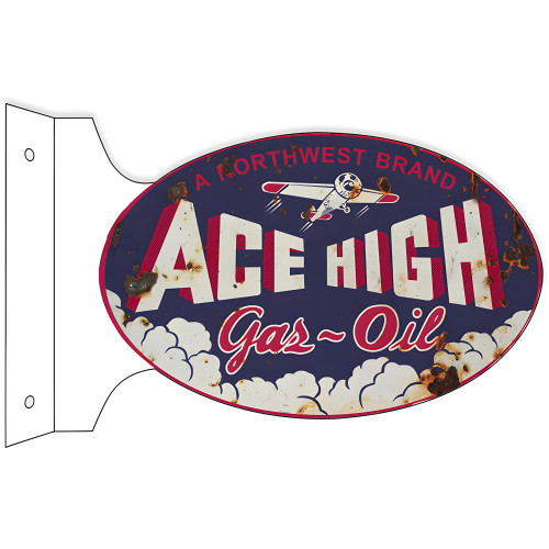 Northwest Ace High Gas Motor Oil Flange Metal Sign - 12" x 18"