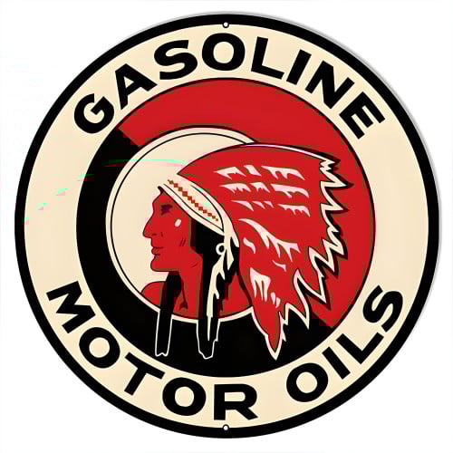 Indian Gasoline Motor Oils Metal Sign - 24" Round