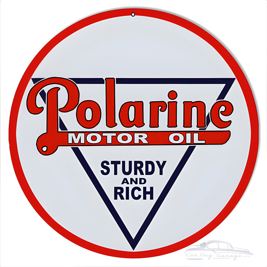 Polarine Sturdy And Rich Motor Oil Metal Sign - 14" Round Polarine Sturdy And Rich Motor Oil Metal Sign - 14" Round