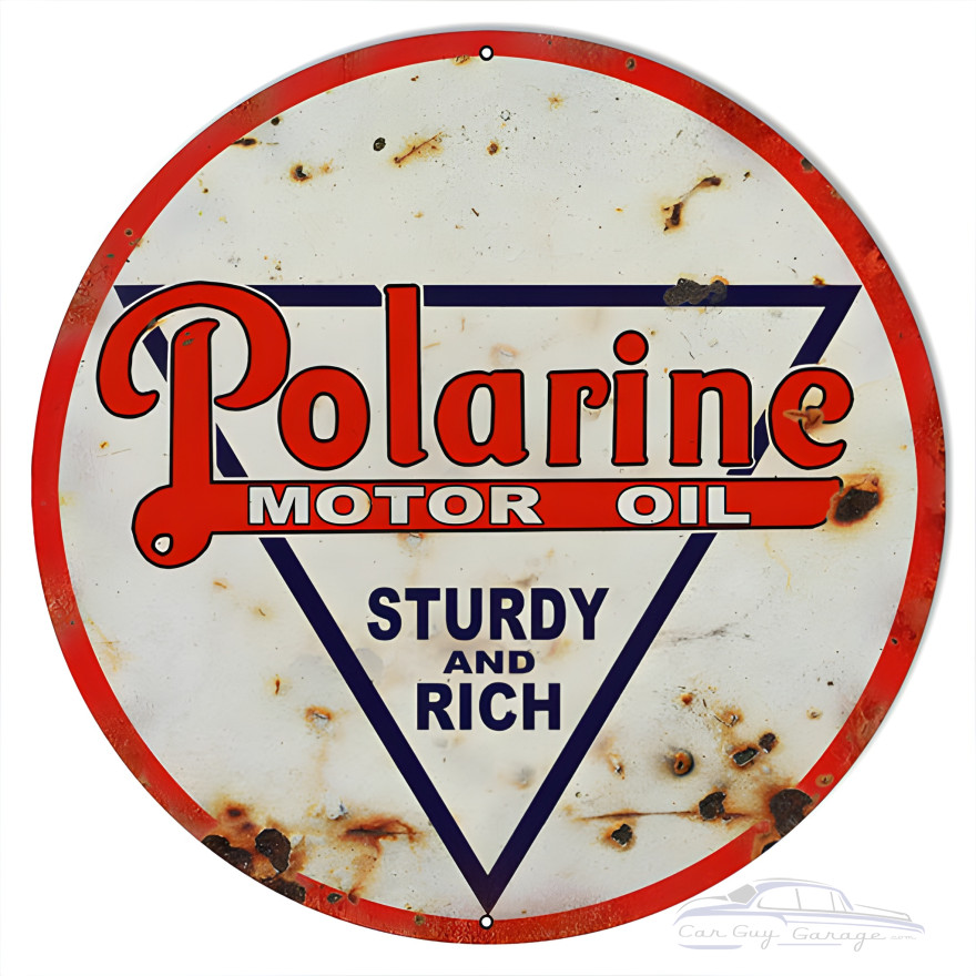 Polarine Sturdy And Rich Motor Oil Metal Sign - 24" Round Polarine Sturdy And Rich Motor Oil Metal Sign - 24" Round
