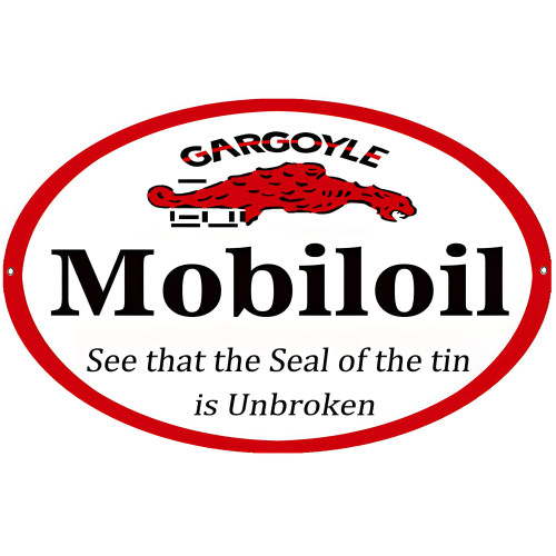 Large Gargoyle Seal of Tin Unbroken Motor Oil Metal Sign - 11" x 18"
