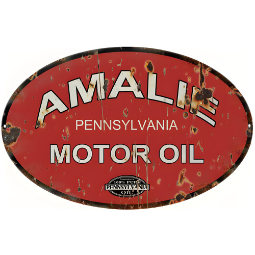 Amalie Motor Oil Oval Metal Sign - 9" x 14"
