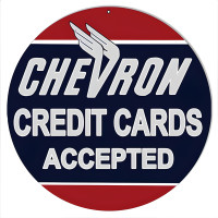 Chevron Credit Cards Accepted Metal Sign - 14" Round