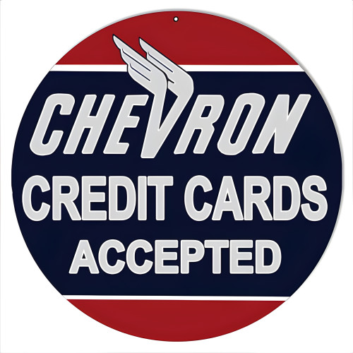 Chevron Credit Cards Accepted Metal Sign - 14" Round