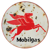 Extra Large Faux Rust Mobilgas Gasoline Metal Sign - 24" Round