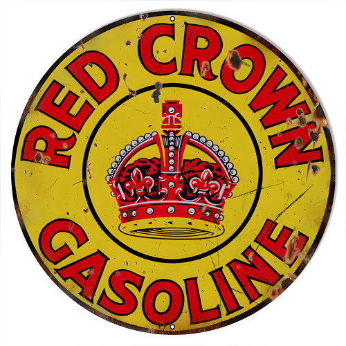 Red Crown Gasoline Motor Oil Metal Sign - 18" Round