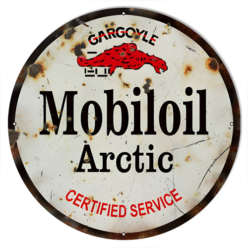 Gargoyle Arctic Mobiloil Garage Shop Metal Sign - 24" Round