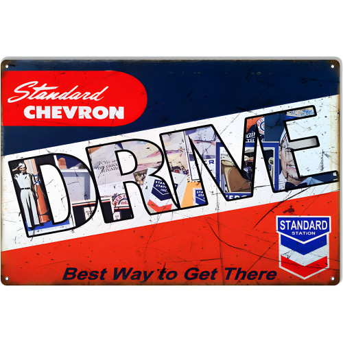 Chevron Standard Drive Motor Oil Metal Sign - 12" x 18"