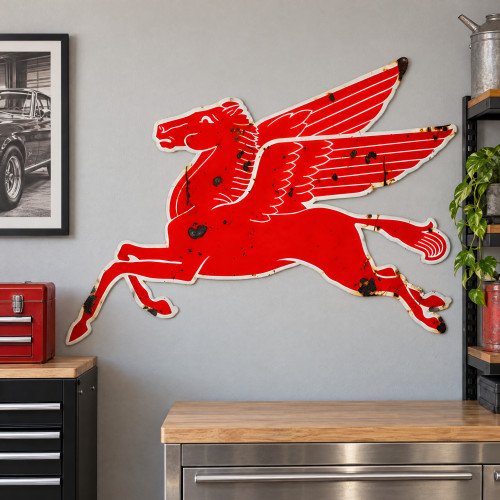 Mobil Pegasus Flying Horse Metal Sign - 35.5" x 25.75"