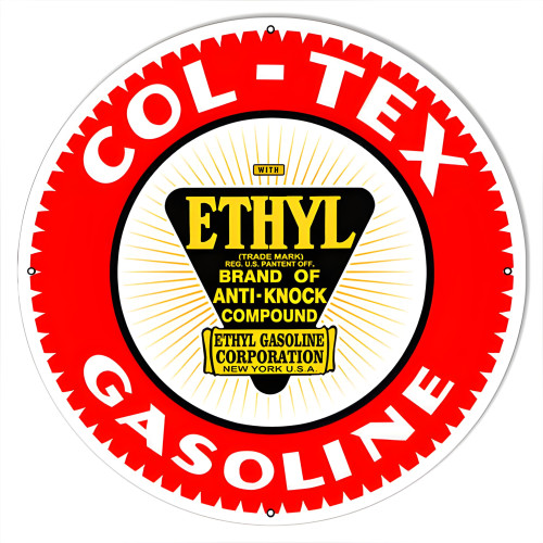 Col Tex Gasoline Motor Oil Metal Sign - 24" Round