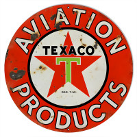 Distressed Aviation Texaco Gas Station Metal Sign - 14" Round